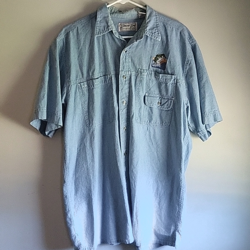 Vintage Bimini Bay Embroidered Fishing Light Blue size L